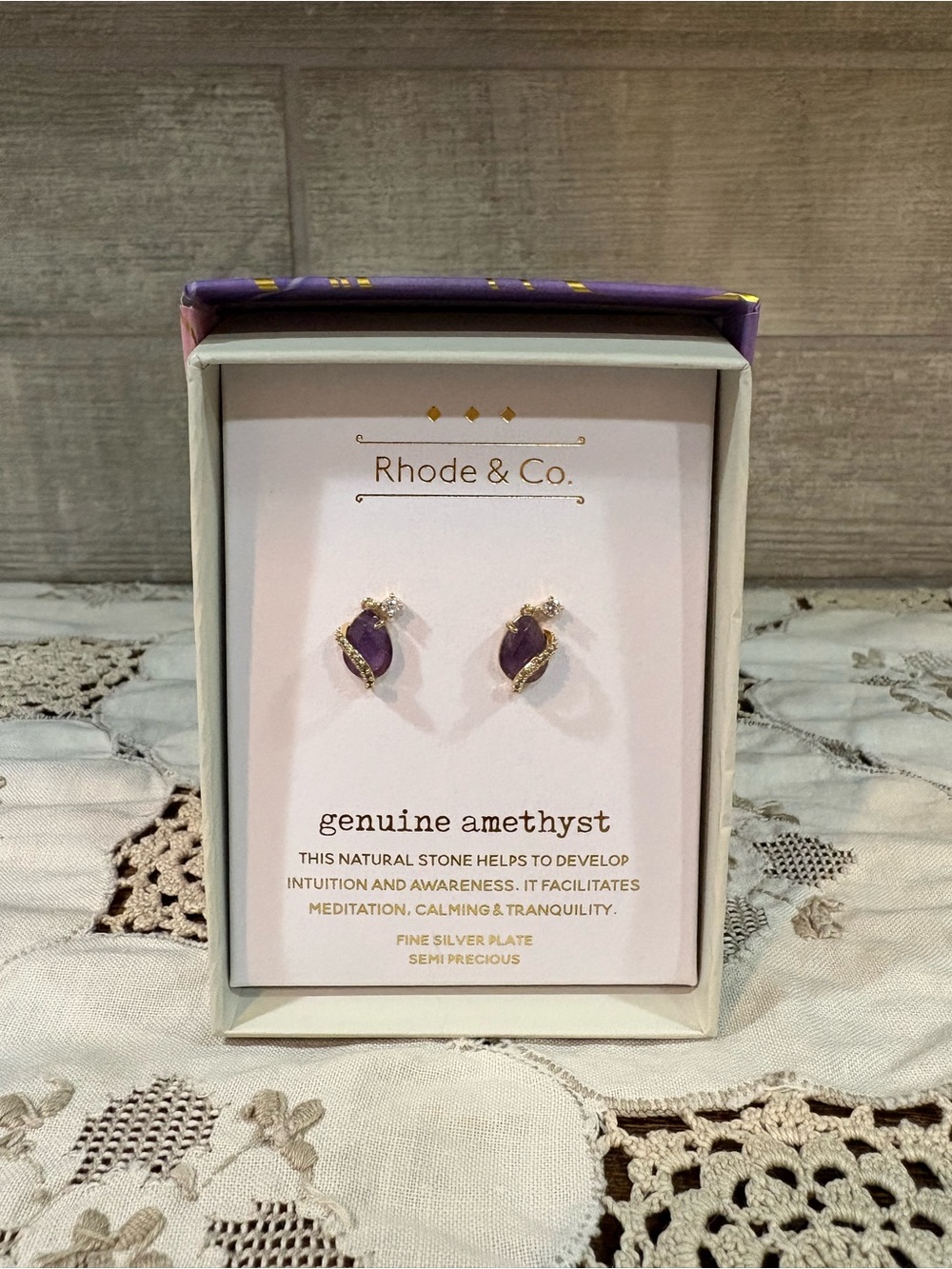 Genuine Amethyst Stud Earrings — Purple with Silver Accents